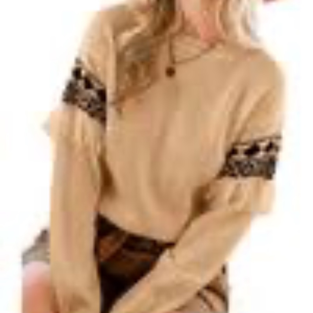 IVY & LOVE BROWN SWEATER BLACK PATTERNED SLEEVE with FRINGE NWT